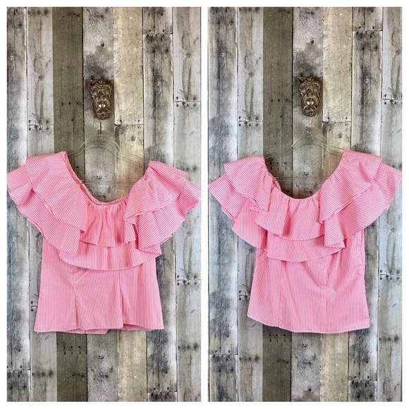 Lilly Pulitzer Trixie One Shoulder Ruffle Top Havana Pink Seersucker Size Medium - Picture 6 of 9